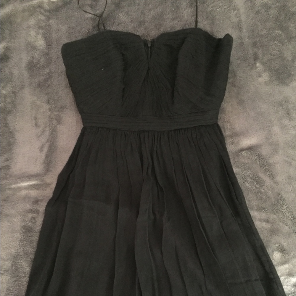 JCREW strapless black ruched wedding guest dress